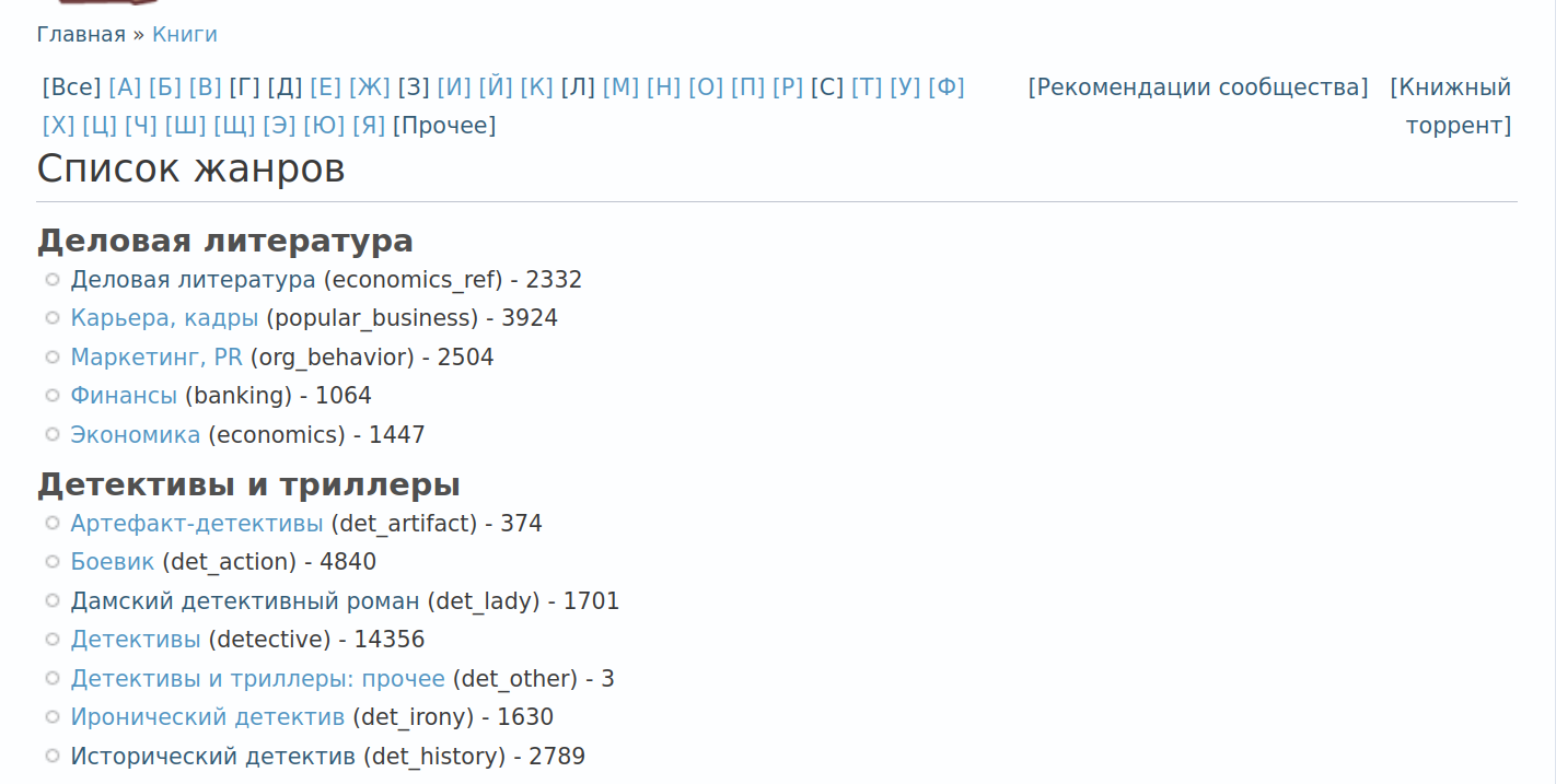 Каталог жанров.