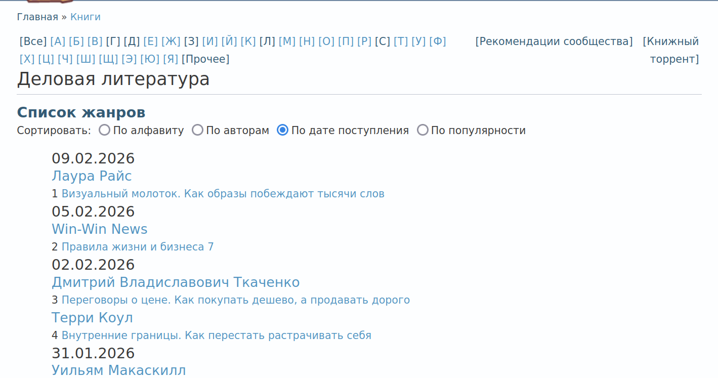 Каталог жанров — Деловая литература.